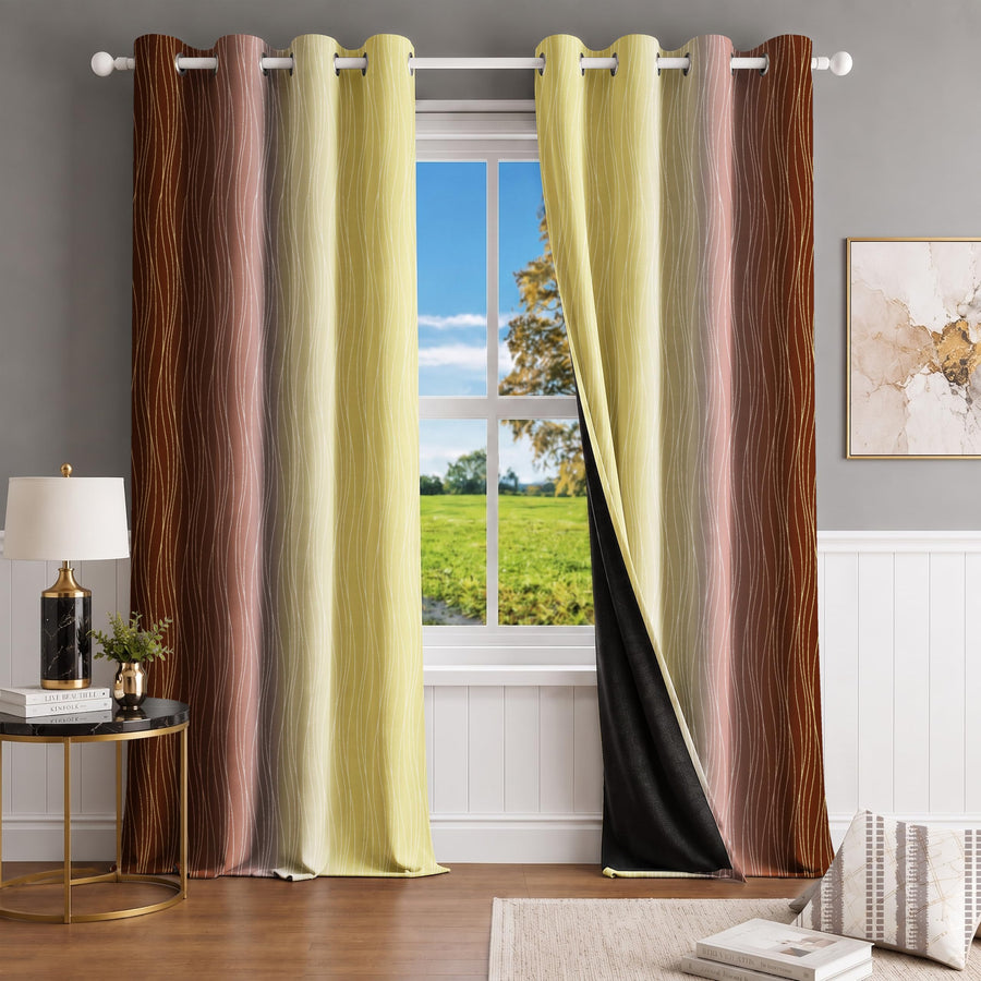 Ultimate Trends Ombre Blackout Curtains for Bedroom Room Darkening Curtains for Living Room,Energy Saving,Thermal Insulated Grommet Window Drapes, Yellow And Brown , 5 FEET ,2 Panels