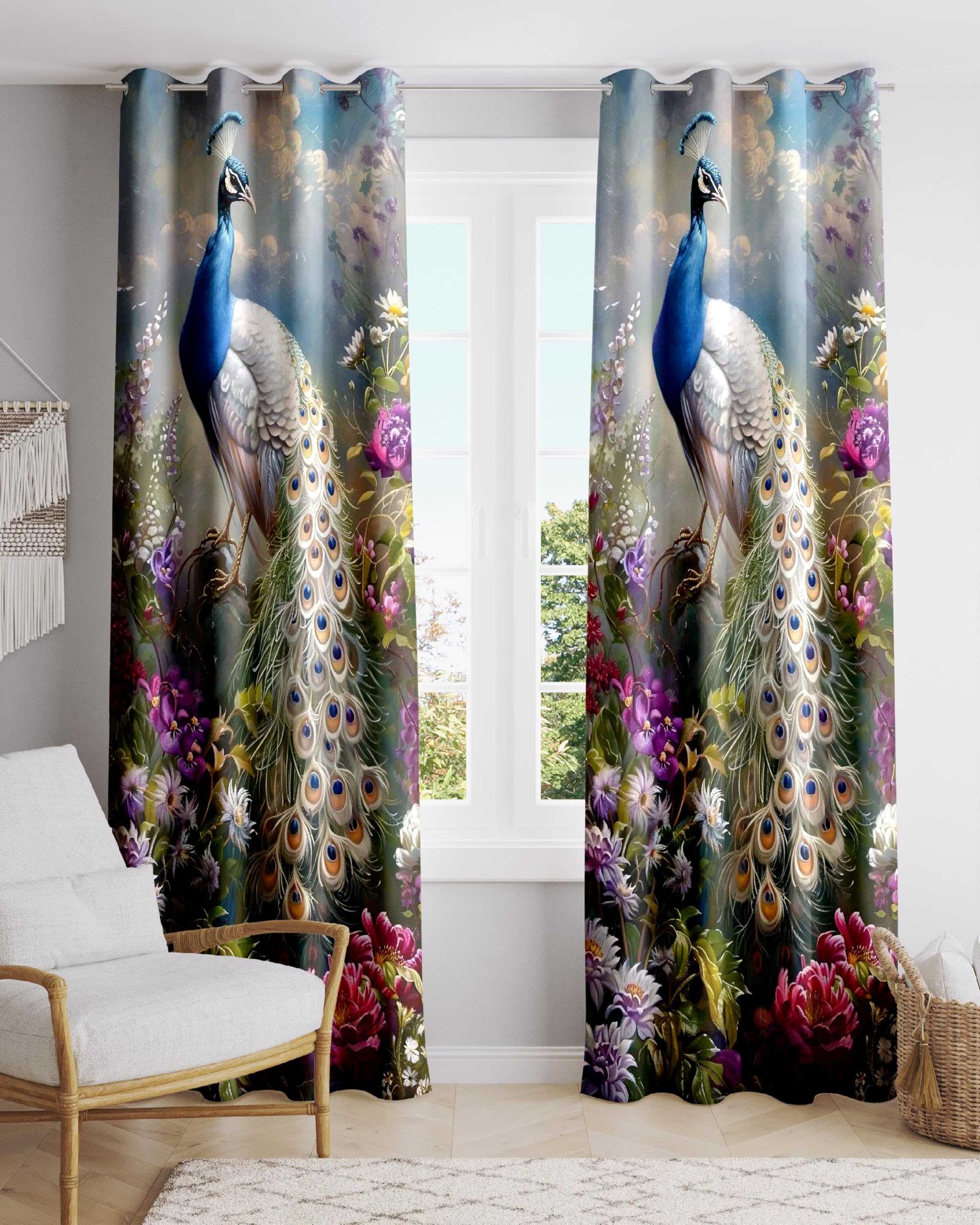Ultimate Trends Digital Printed |Peacock Prints| Light Filtering Curtains For Windows & Doors | Multiple Styles & Colors | Set Of 2