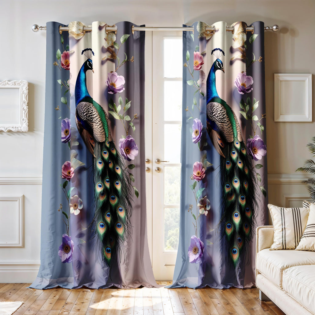 Ultimate Trends Digital Printed |Peacock Prints| Light Filtering Curtains For Windows & Doors | Multiple Styles & Colors | Set Of 2
