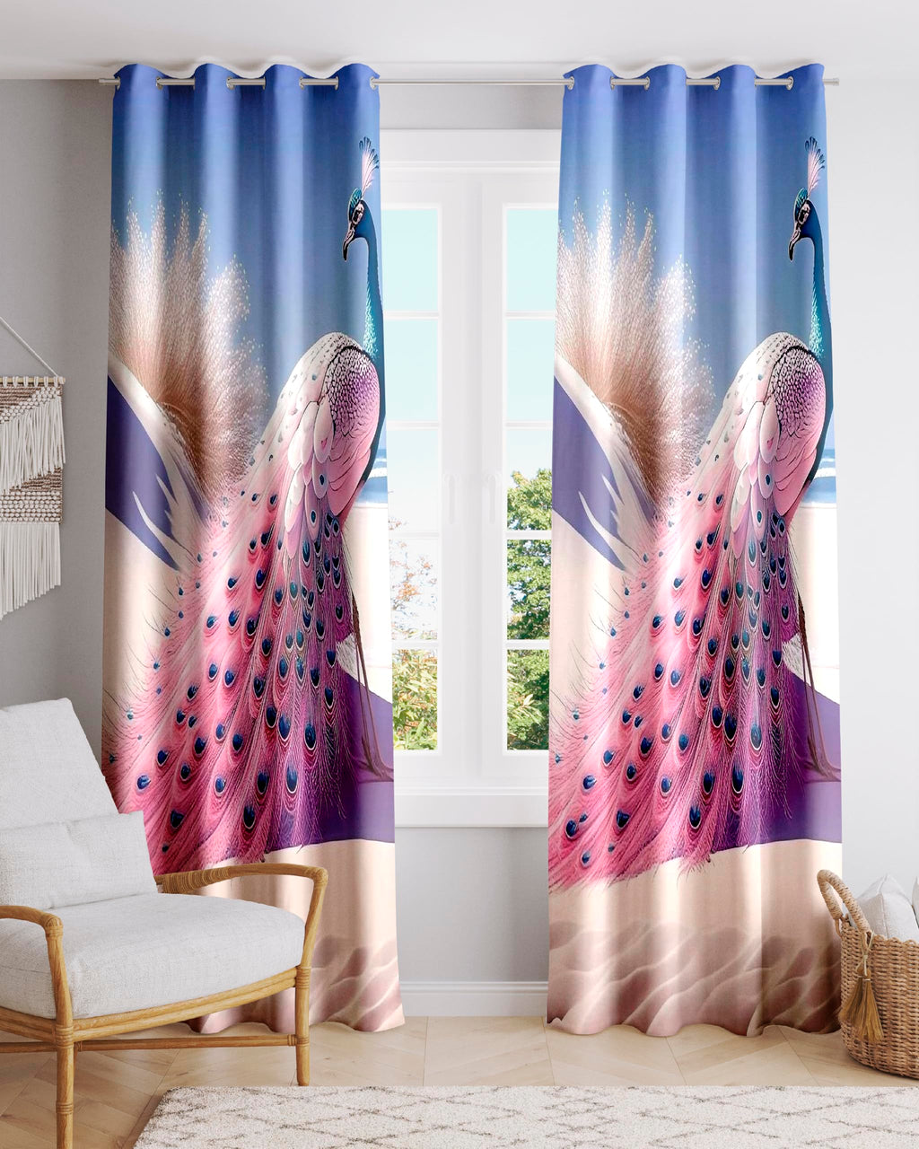 Ultimate Trends Digital Printed |Peacock Prints| Light Filtering Curtains For Windows & Doors | Multiple Styles & Colors | Set Of 2
