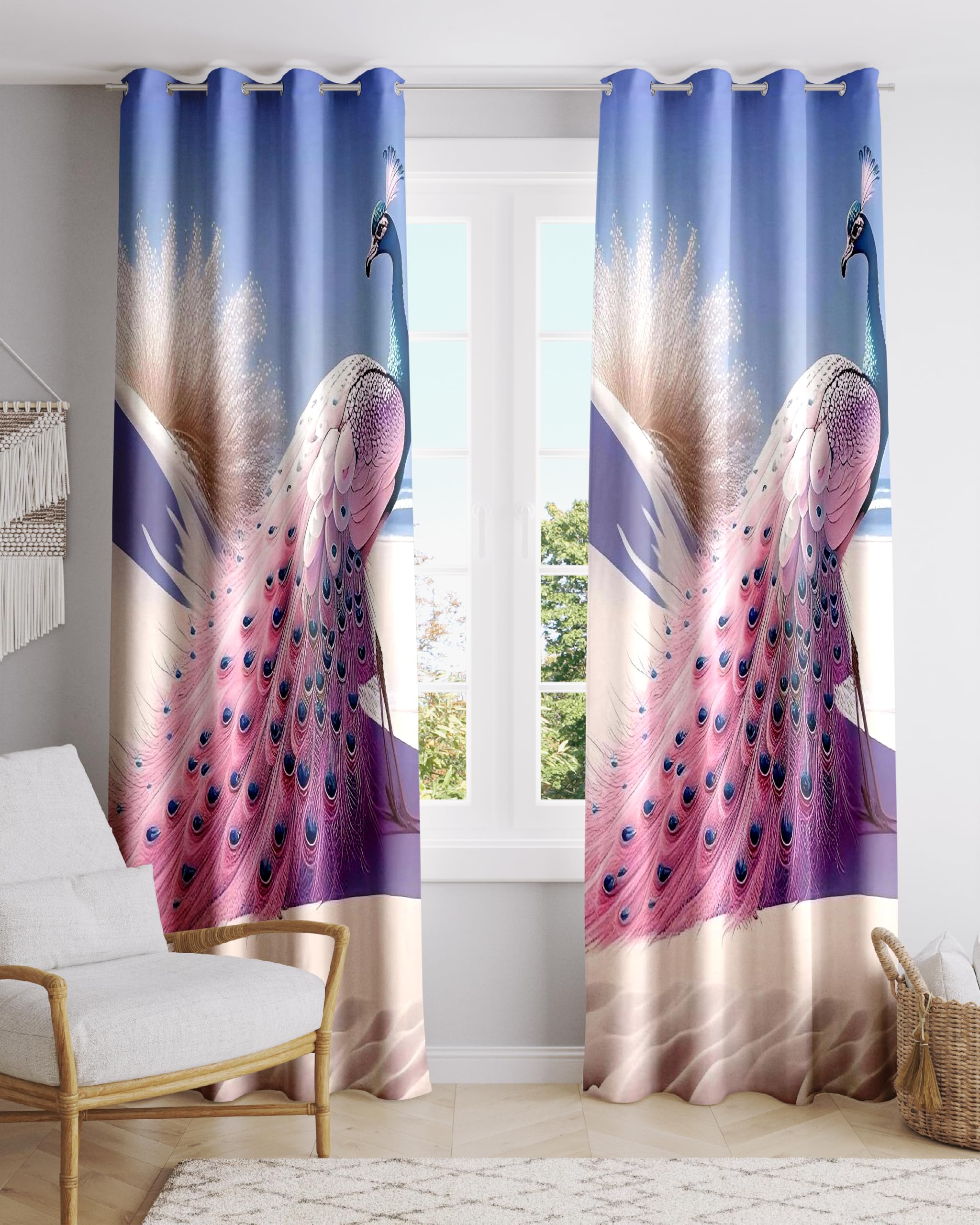 Ultimate Trends Digital Printed |Peacock Prints| Light Filtering Curtains For Windows & Doors | Multiple Styles & Colors | Set Of 2