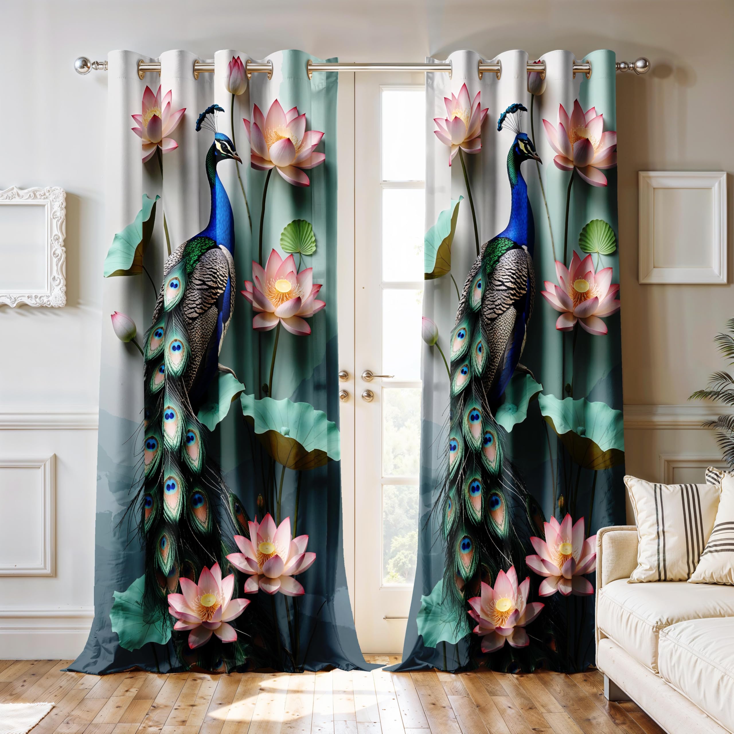 Ultimate Trends Digital Printed |Peacock Prints| Light Filtering Curtains For Windows & Doors | Multiple Styles & Colors | Set Of 2