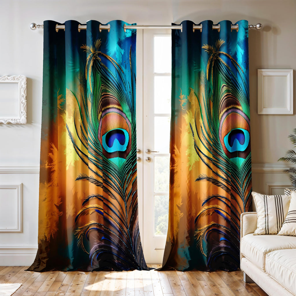 Ultimate Trends Digital Printed |Peacock Prints| Light Filtering Curtains For Windows & Doors | Multiple Styles & Colors | Set Of 2