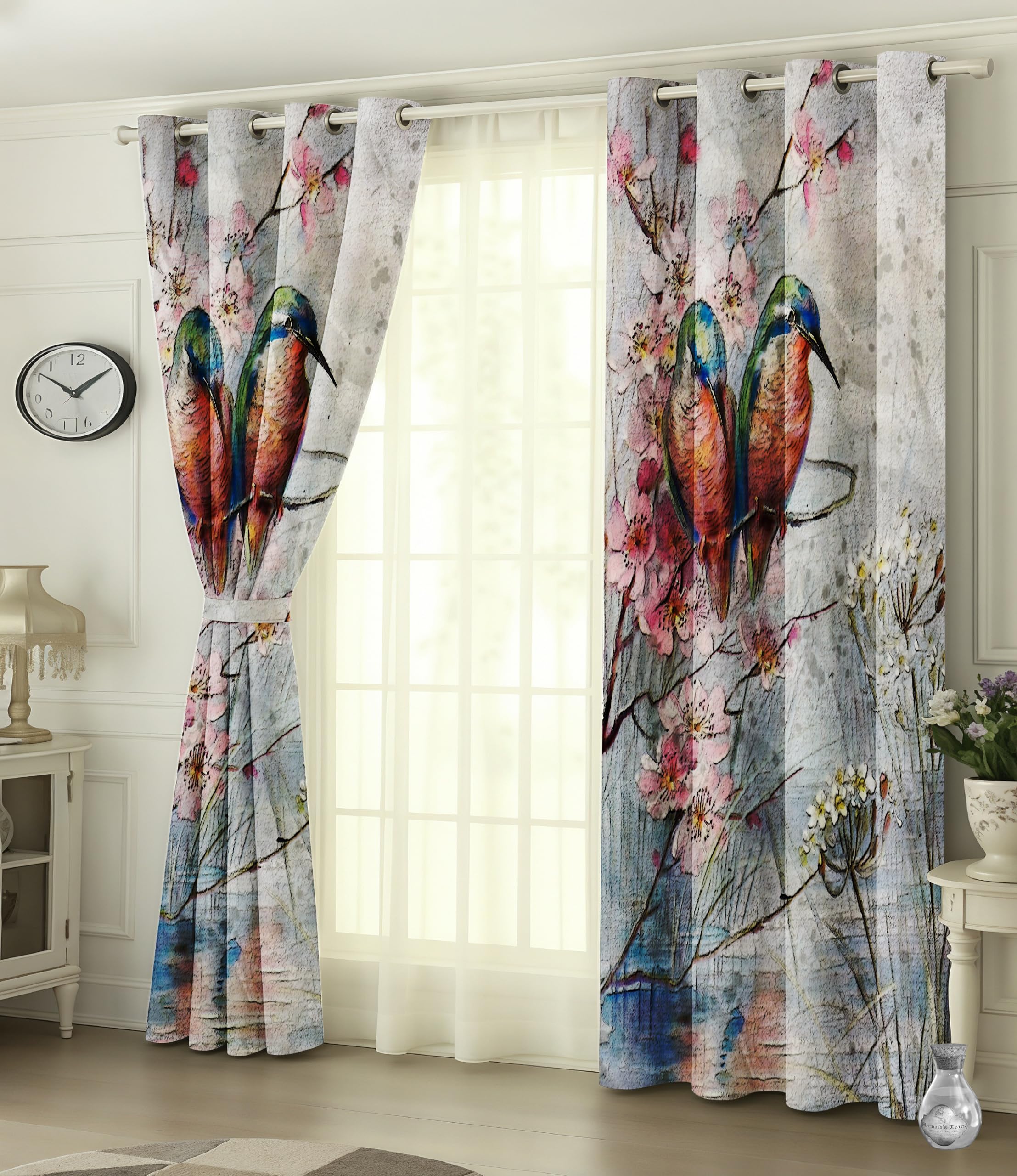 Digital Printed Blackout Curtains ,Diamonds Eyelets Tie Back For Window Room Doors , Heavy Quality Fabric Set Of 2