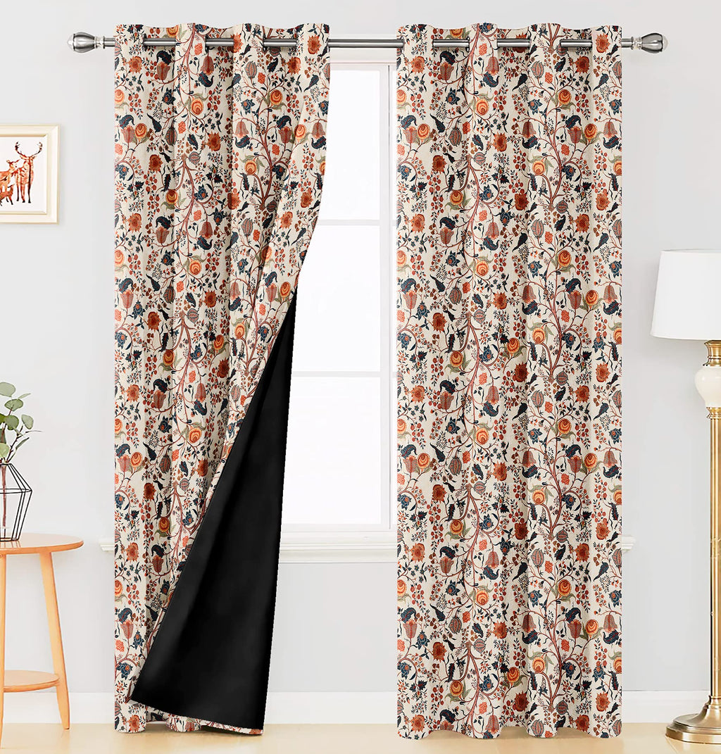Digital Printed Blackout Curtains ,Diamonds Eyelets Tie Back For Window Room Doors , Heavy Quality Fabric Set Of 2