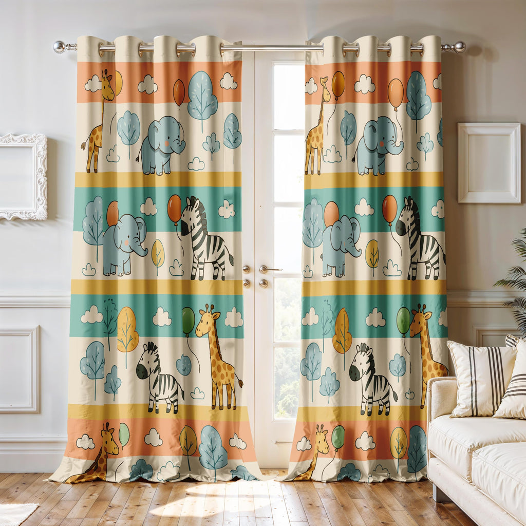 Ultimate Trends Light Filtering Kids Curtain | Fairy, Dragon Castle, Safari & Jungle Animal Prints | For kids Room Doors and Window | Pack Of 2