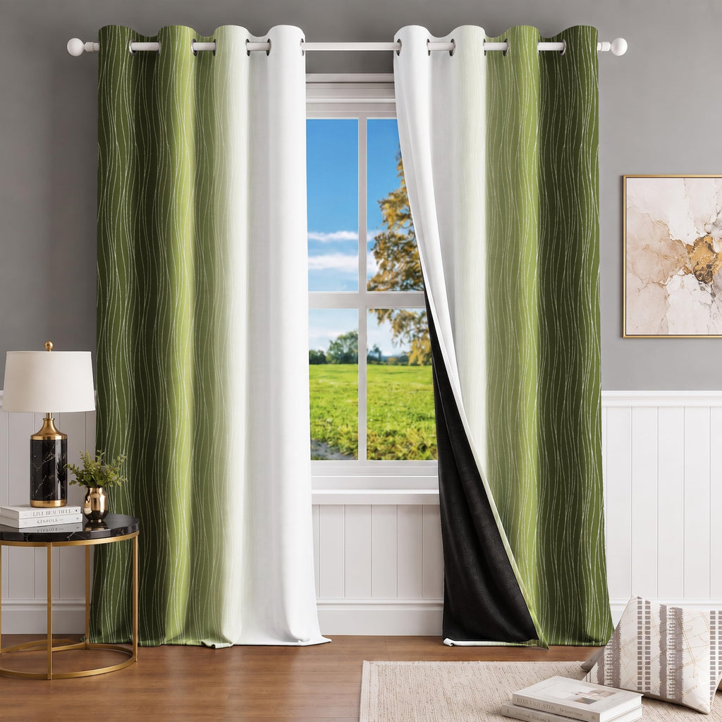 Ultimate Trends Ombre Blackout Curtains for Bedroom Room Darkening Curtains for Living Room,Energy Saving,Thermal Insulated Grommet Window Drapes, Mehandi And Greyish White , 5 FEET ,2 Panels