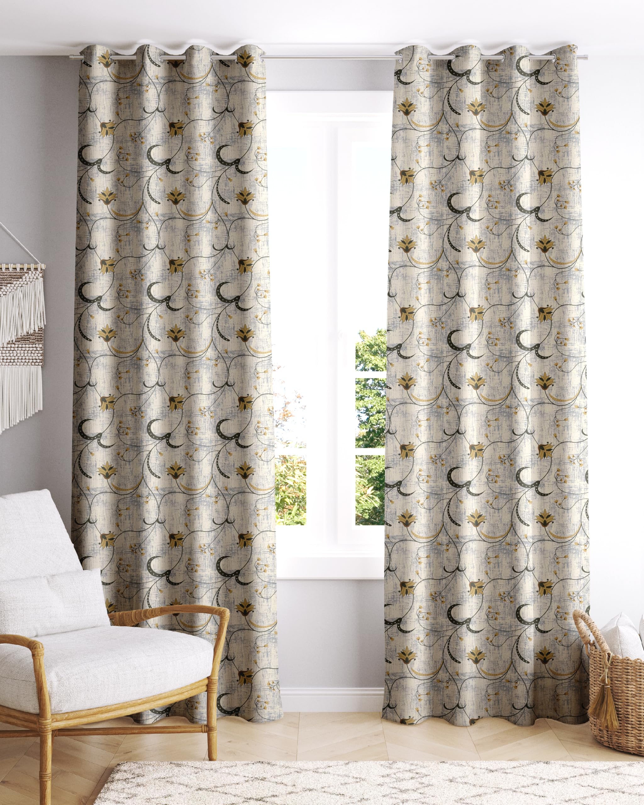 Digital Printed Blackout Curtains ,Diamonds Eyelets Tie Back For Window Room Doors , Heavy Quality Fabric Set Of 2