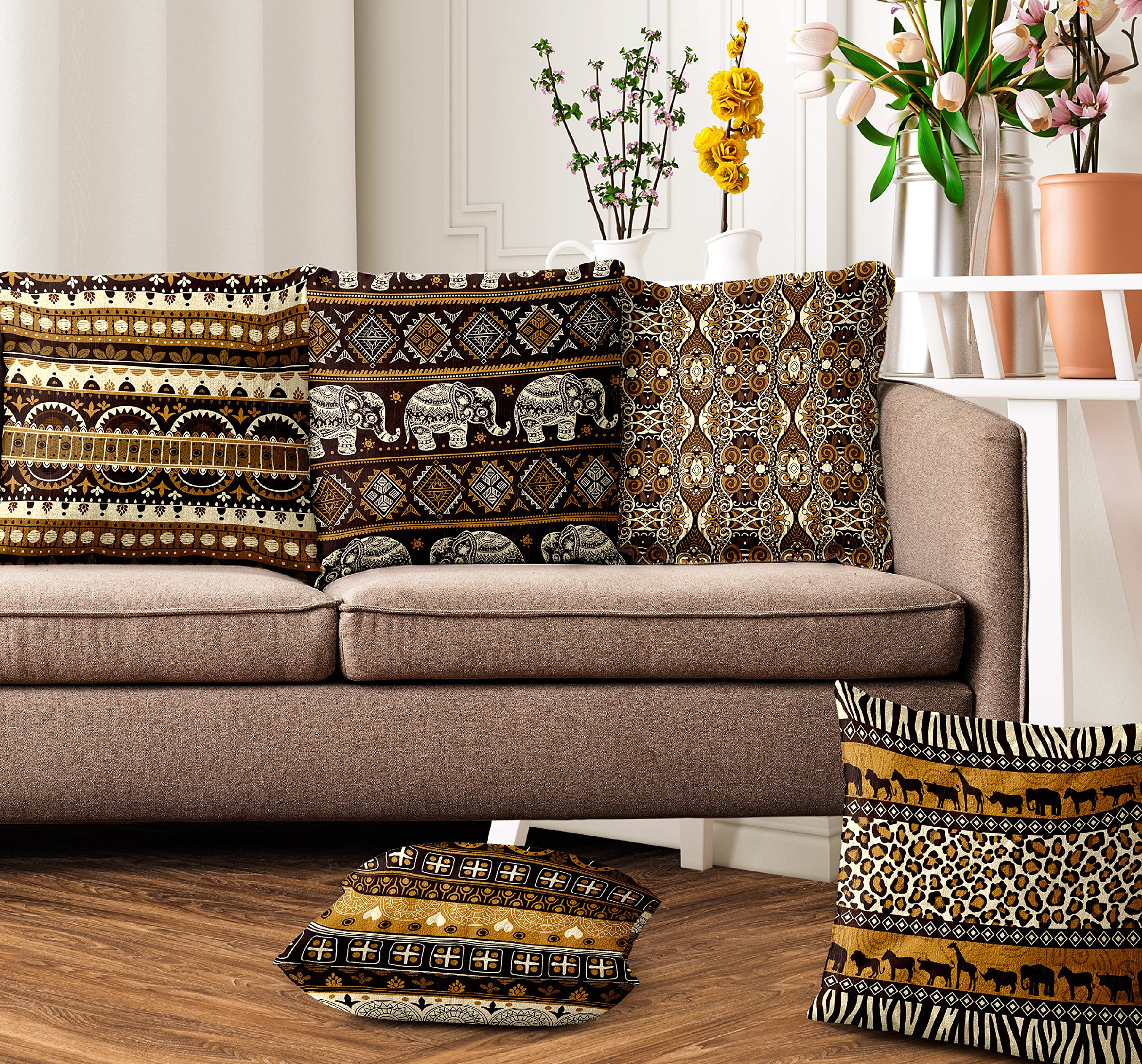 Ultimate Trends Digital Printed Soft Cotton Feel Polyester Decorative Cushion Cover, Modern Eligent Designs, Heavy Long Life Fabric, Set of 5